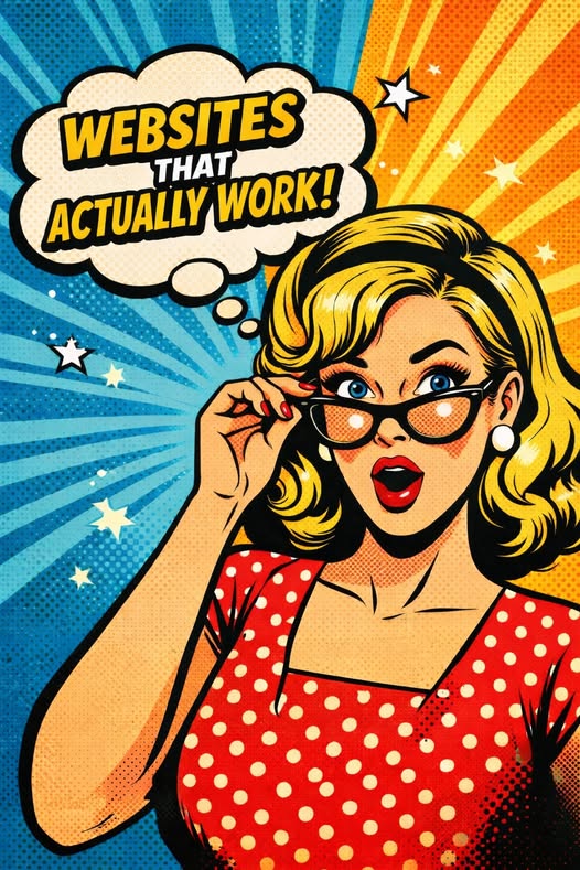 Retro pop art illustration of a surprised woman representing modern websites that actually work for small businesses